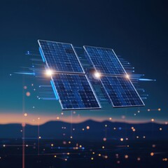 Wall Mural - a futuristic solar panel floating in mid-air with radiant energy beams.