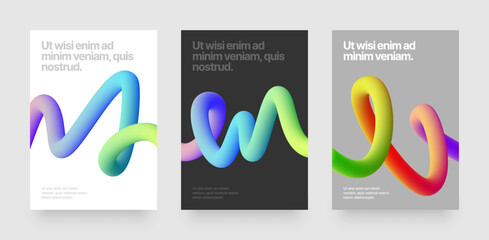 Wall Mural - Template with wavy gradient shapes for companies, events or business. Colorful squiggles gradient lines design for flyer, poster, cover, banner or background. Set of vector illustrations.