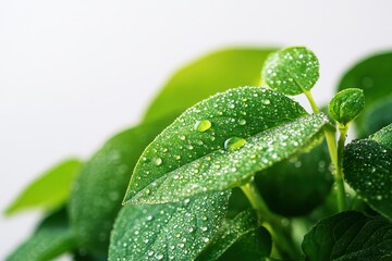 Aufkleber - Morning dew glistens on green leaves in a vast agricultural field under a bright sunrise in rural landscape