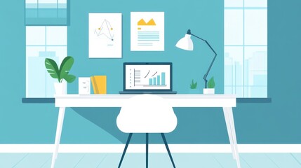 Poster - Modern Workspace with Laptop and Charts