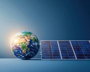Wall Mural - a globe encased in solar panels emitting light.
