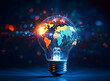 © Prasanth - A vibrant double exposure of a world map within a light bulb, radiating bright energy lines against a dark background, symbolizing global innovation.