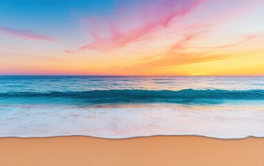 Aufkleber - Vibrant Sunset Over Calm Ocean Waves with Sandy Beach and Colorful Sky at Dusk