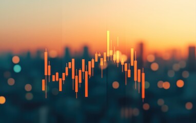 Aufkleber - Abstract Financial Chart Overlay with Sunset Background for Business and Investment Themes