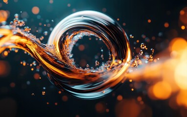 Aufkleber - Swirling Liquid Dynamics with Sparkling Water Bubbles and Vibrant Light Effects