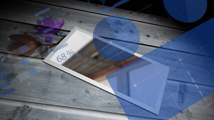 Poster - animation of abstract geometric shapes with text on wooden surface background