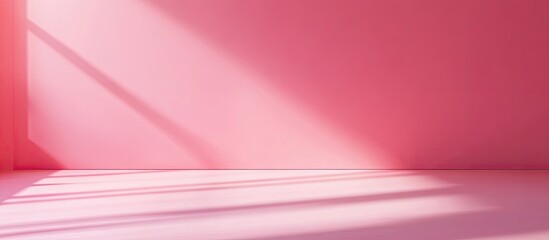 Poster - Soft pink wall and floor with light pink shadows creating a serene atmosphere in a minimalistic setting ideal for pastel-themed design projects.