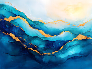 Poster - Waves of tranquility painting abstract art seascape vibrant blue tones modern decor artistic expression