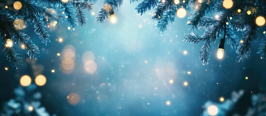 Aufkleber - illuminated bokeh effect with soft focus blue garland lights and warm golden orbs against a dreamy d