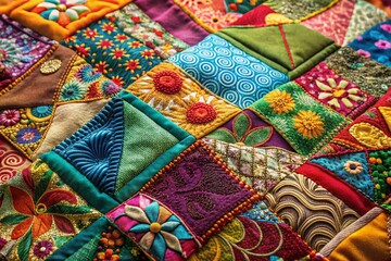 Poster - Stylish Patchwork Abstract Texture: Colorful Fabric Collage Background
