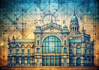 Poster - Stylish Scientific Illustration: Urban Exploration Architecture - Vintage Blueprint Style Print Design