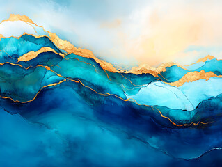 Poster - Dynamic ocean waves art abstract aesthetic coastal setting digital artwork vibrant colors concept