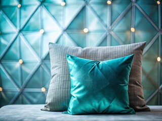 Poster - Stylish Teal Pillow on Geometric Background - Long Exposure Photography