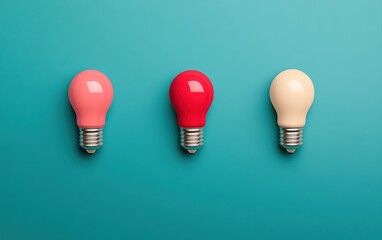 Aufkleber - Colorful Light Bulbs in Different Shades Against a Bright Blue Background for Creative Concepts