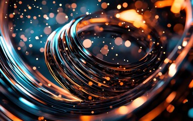 Aufkleber - Abstract metallic swirl with glowing particles and vibrant colors in a dynamic, surreal composition