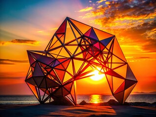 Poster - Summer Sunset Silhouette: Abstract Geometric Sculptures