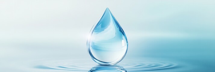 Leinwandbilder - Minimalist water drop logo reflecting cool blue tones in a clean branding aesthetic for calming and fresh vibes