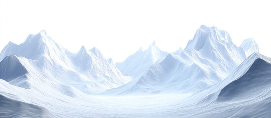 Wall Mural - Winter mountain landscape featuring snow-covered peaks in shades of blue and white, with soft clouds at the base and a serene atmosphere.