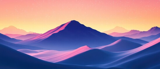Wall Mural - Colorful mountain silhouette against a gradient sunset sky with soft pinks and purples, creating a serene and tranquil landscape scene.
