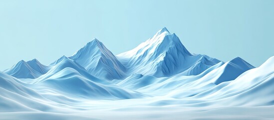 Wall Mural - Winter mountain landscape featuring multiple snow-covered peaks with a light blue sky background and soft white snow in the foreground.