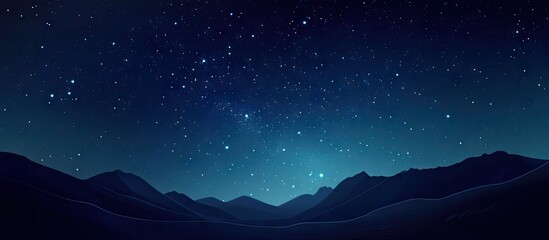 Wall Mural - Starlit night sky over rolling dark mountains with a glowing Milky Way arching in vibrant shades of blue and black, capturing cosmic beauty.