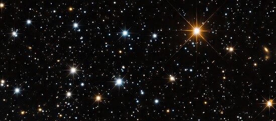 Wall Mural - Starry night sky background featuring a deep black canvas dotted with various white and blue stars, including a prominent bright star on the right.