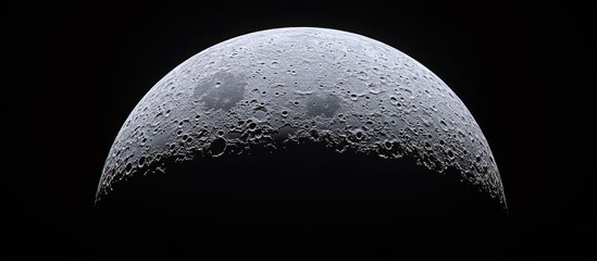 Wall Mural - Close-up view of a crescent moon illuminated by soft light against a dark night sky with subtle clouds creating a serene and tranquil atmosphere.