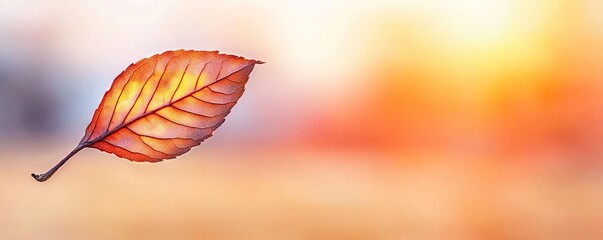 Aufkleber - Climate change drought idea. A close-up of a solitary autumn leaf drifting against a warm, blurred background.