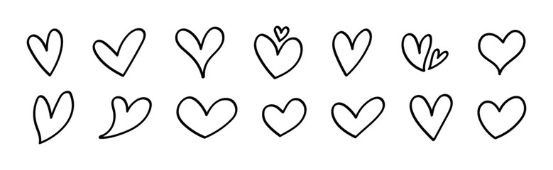 Wall Mural - Heart hand drawn icon set. Love, romantic symbols collection. Vector icons