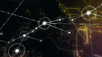 Poster - data processing animation over geometric background showing network of connections