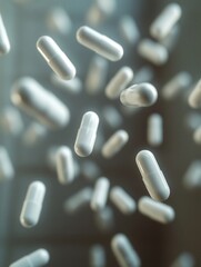 Leinwandbilder - Floating pills in zero gravity exhibit medical abstract concepts with soft shadows and cinematic lighting