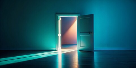 Poster - Surreal Empty Modern Room with Open Door: Dreamlike Interior Stock Photo