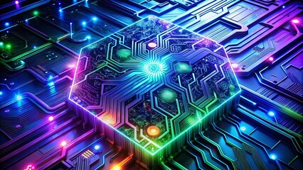 Poster - Surreal Hand-Painted Glowing Circuit Technology Background