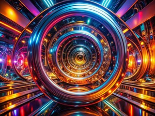 Poster - Surreal Industrial Tech Circle Abstract Background - Futuristic Digital Art