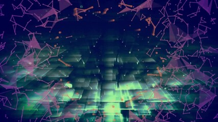 Aufkleber - animation of geometric shapes with glowing green grid pattern in digital network
