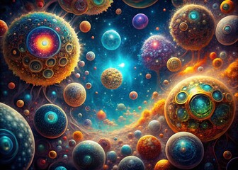 Poster - Surreal Microscopic Night Landscape: Abstract Cellular Forms Illuminated