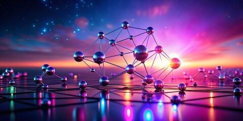 Poster - Surreal Minimalist Molecular Structure Pink Gradient Background Modern Design Stock Photo