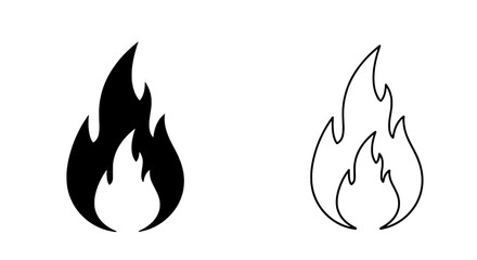 Poster - Fiery Icons: A set of two minimalist fire icons, one solid and one outlined, represent powerful energy, danger, warmth, and the element of fire. Suitable for design.