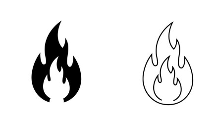 Poster - Blazing Icon: Two stylized fire icons, one solid and one outlined, capture the essence of energy, passion, and potential danger, suitable for various design needs.
