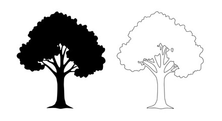 Aufkleber - Tree Silhouette Duo: Contrasting silhouettes of trees, one solid black, the other an outline, evoke a sense of simplicity and the balance in nature. 
