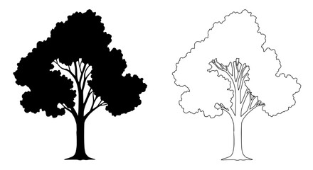 Aufkleber - Silhouette Trees: Dual silhouettes of a tree, one solid black and the other a detailed outline, showcase the intricate branching and form of the natural world.