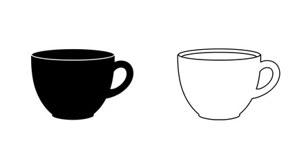 Poster - Coffee Cup Silhouette: Minimalist art. Showing two cups one is silhouette and another is contour. Focus on shape and form, creating a stark contrast and a sense of simplicity.