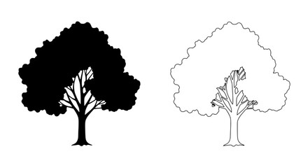 Aufkleber - Contrast of Trees: A creative illustration of two trees presented side by side, showcasing the stark contrast between solid black silhouette and the outline of a tree.