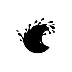 Poster - Wave Splash Silhouette: A dynamic and artistic monochrome silhouette of a wave cresting, with water droplets in motion, creating a powerful visual effect. 