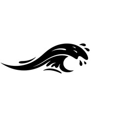 Aufkleber - Ocean Wave Abstract: A stylized black and white illustration of an ocean wave, capturing the dynamic movement and energy of the sea.  Perfect for designs related to water, nature, or surfing.