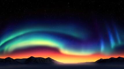 Poster - Aurora borealis northern lights concept. A stunning aurora borealis illuminates the night sky over serene mountains.