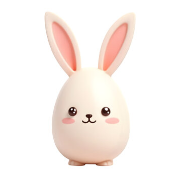 Sweet little bunny egg for Easter, sporting ears and a friendly face, placed on a clean white surface.