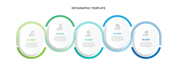 Poster - Design template infographic with 5 step, timeline with icons and line connected suitable for business information, schedule workflow and presentation 