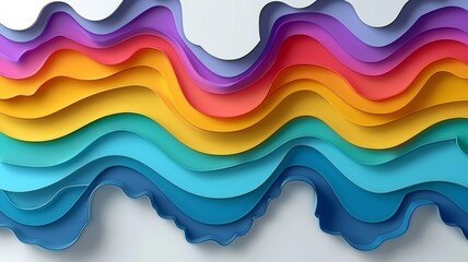 Poster - Vibrant layers of colored paper in wavy shapes form a striking display. The arrangement features hues of blue green yellow orange and red showcasing creativity and design.