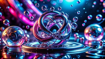 Poster - Swirling Azure & Pink Water: Interlocking Archetypal Symbols & Mass-Produced Objects